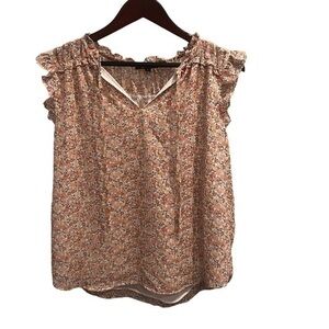 Adrianna Papell Floral Ruffle Blouse Size Small